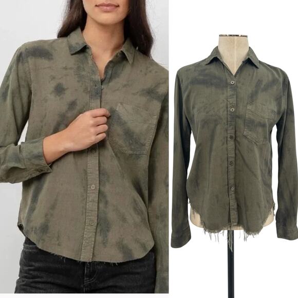 Rails Ingrid Raw Button Down Shirt Top Tie Dye Olive Green Black Size XS - Picture 1 of 13